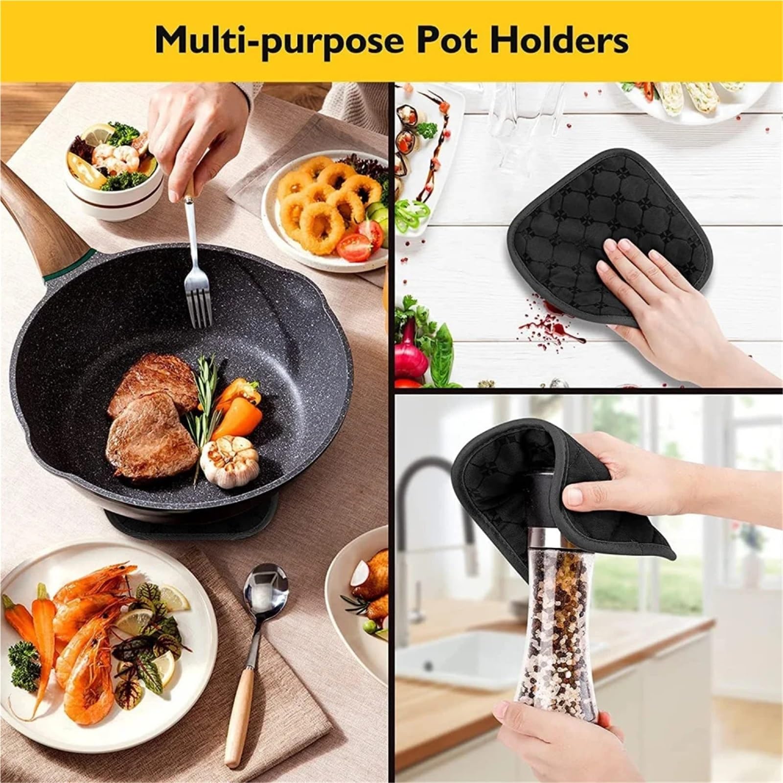 Ensemble de 4 Gants Four et Coussinets poêle, d'isolation Thermique Cuisine 500 °F, antidérapants à Rayures en Silicone, résistant la Chaleur pour Cuisine