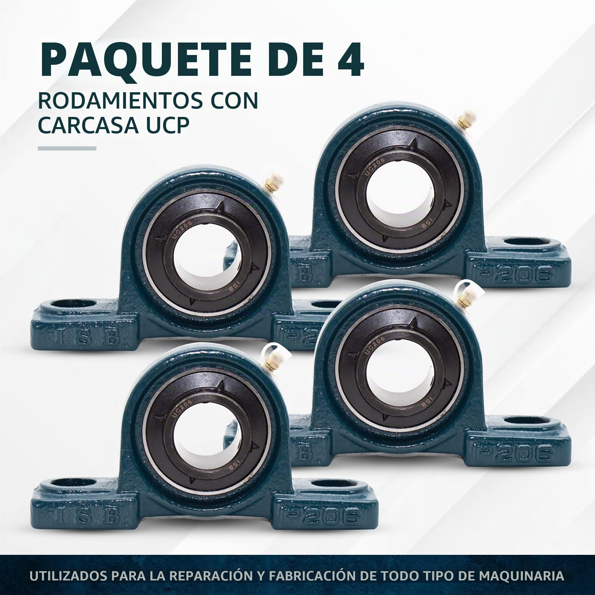 DOJA Industrial | Rodamientos con Soporte UCP 204 | Cojinetes de Bolas para Eje de 20mm | Pack de 4 unidades | Principales usos: Fresadoras, Impresora 3D, Bricolaje.