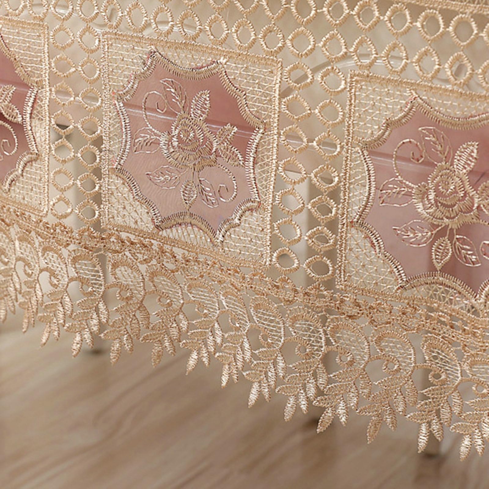Nappe Rectangulaire 150x250 cm, Dentelle Ajourée Brodée de Fleurs