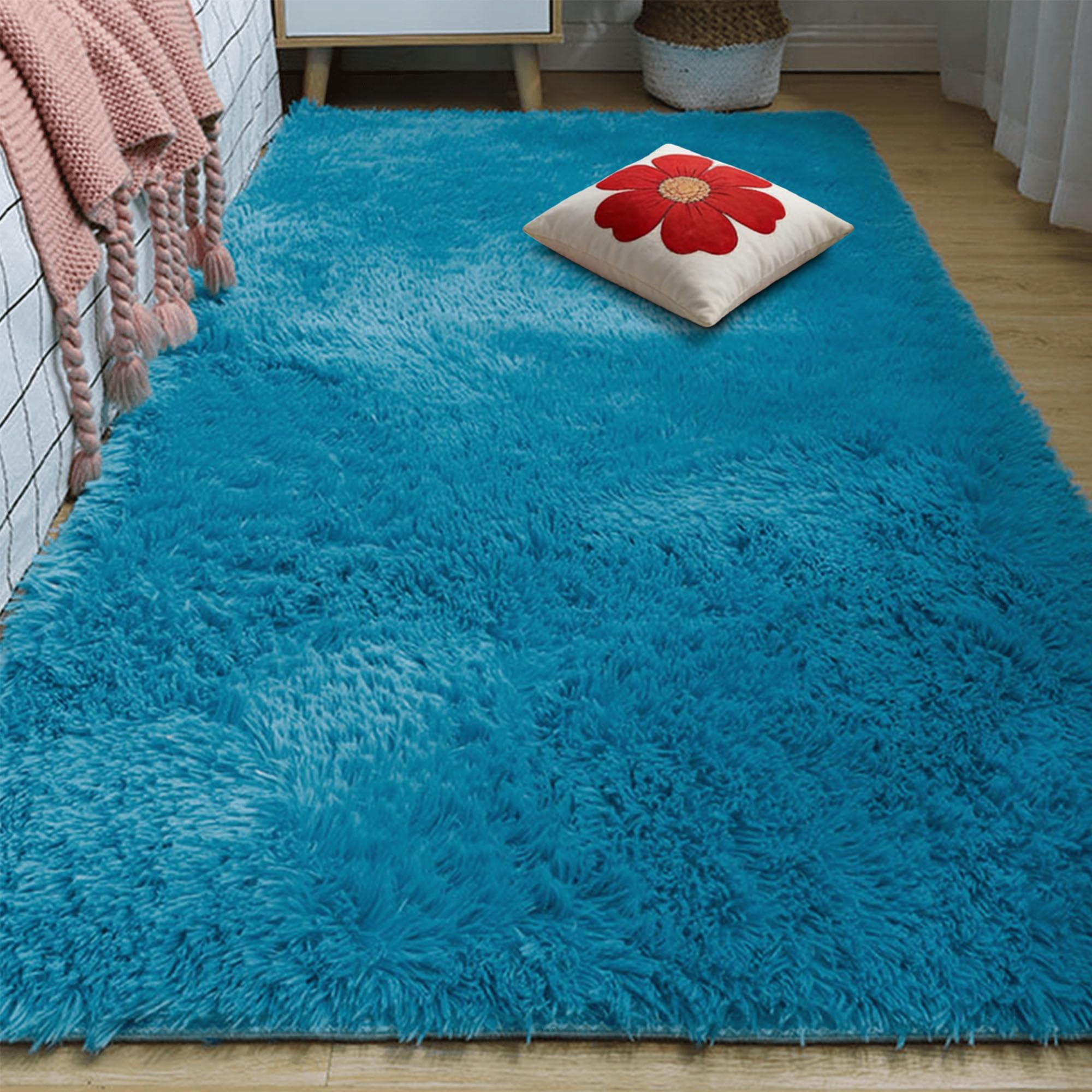 Tapis chambre douillet 220x310 grand format moelleux bleu pour salon contemporain