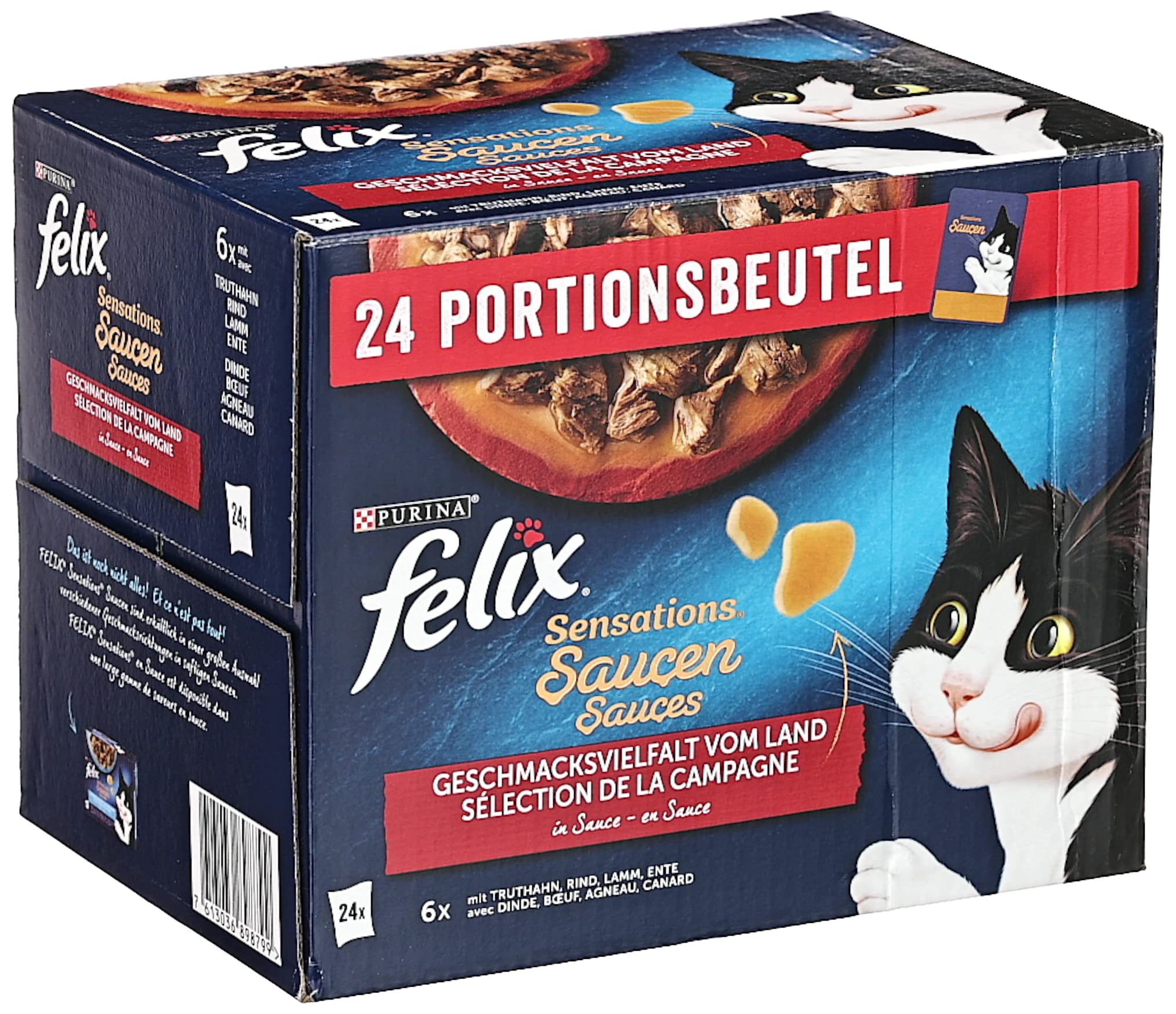 Felix Sensations Salsas Comida húmeda para Gatos, Mezcla de variedades, 4 Unidades (4 x 24 Bolsas de 85 g)