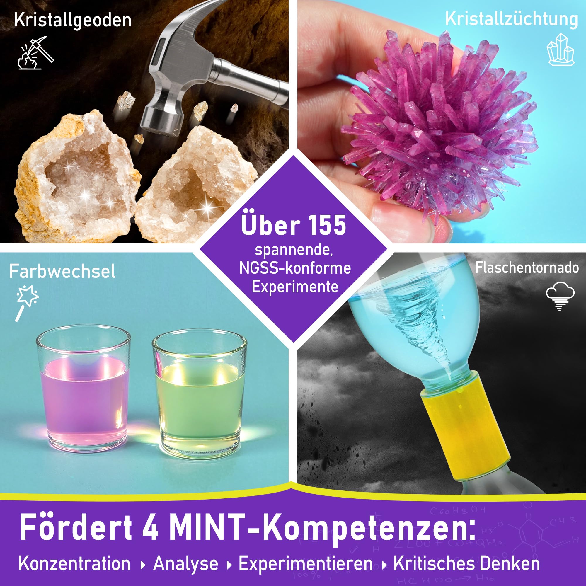 BenBen 155+ Experimente für Kinder ab 6 7 8 9 10, Wissenschaft Experimentierkasten für Kinder, STEM Spielzeug Geschenk für Jungen Mädchen