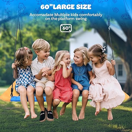 Miniatura 5 de GCCSJ Columpio de árbol de plataforma grande de 800 libras y 60 pulgadas para niños y adultos con 2 correas para colgar en árboles