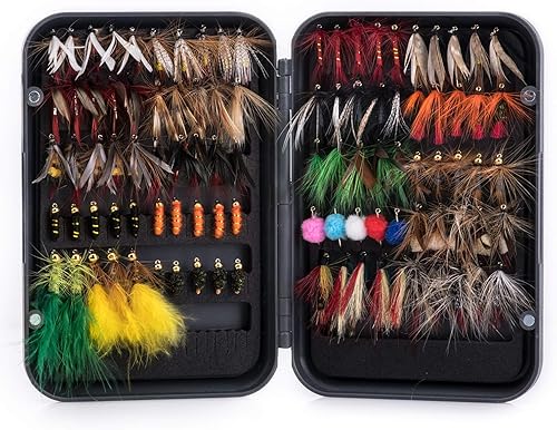 Goture Kit de moscas de pesca con mosca, 40 unidades, 76 piezas100 piezas de señuelos de pesca con mosca con caja de pesca con mosca, kit surtido de