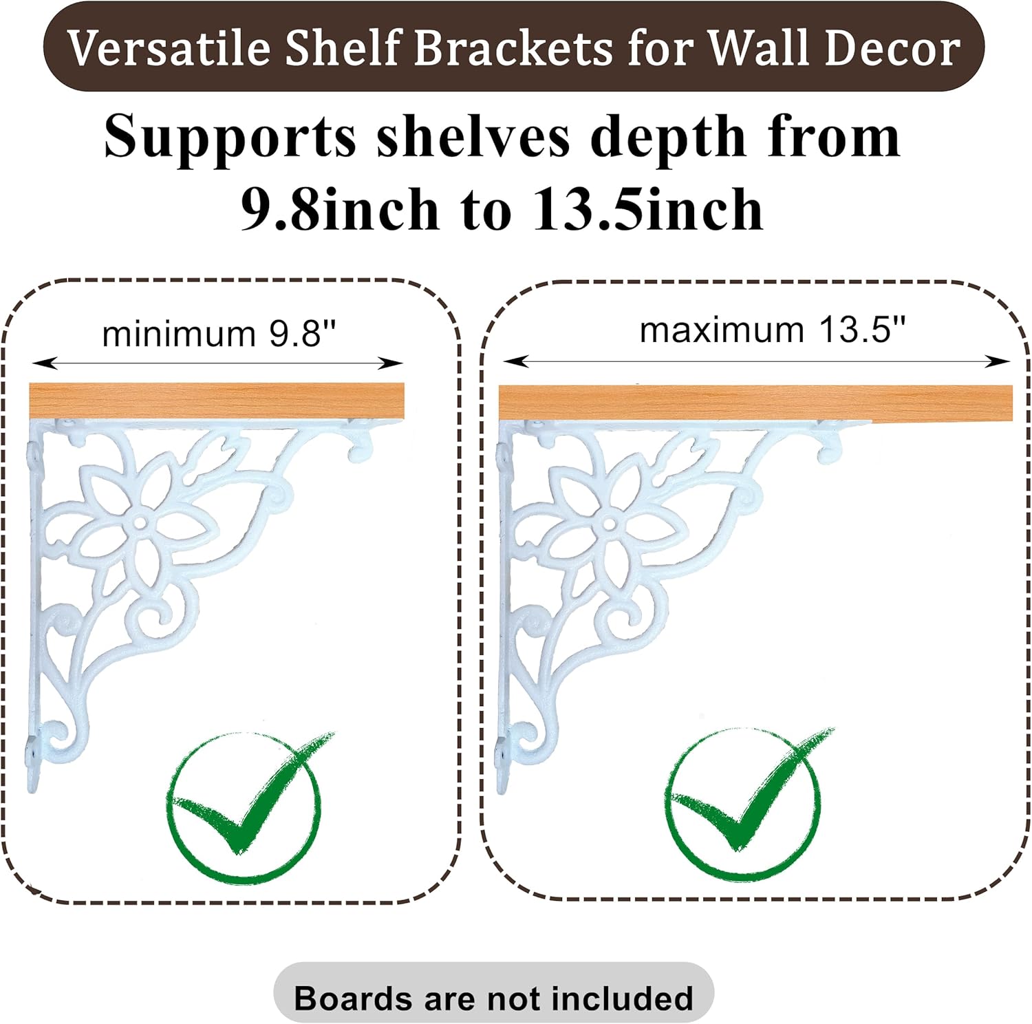 Z Metnal Cast Iron Heavy Duty Shelves Bracket, 9.75 inch Decorative Shelf Brackets, 90° Right Angle Wall Hanging, Vintage Style, Sturdy Countertop Brackets, Mantel Brackets, White, 2 Pcs