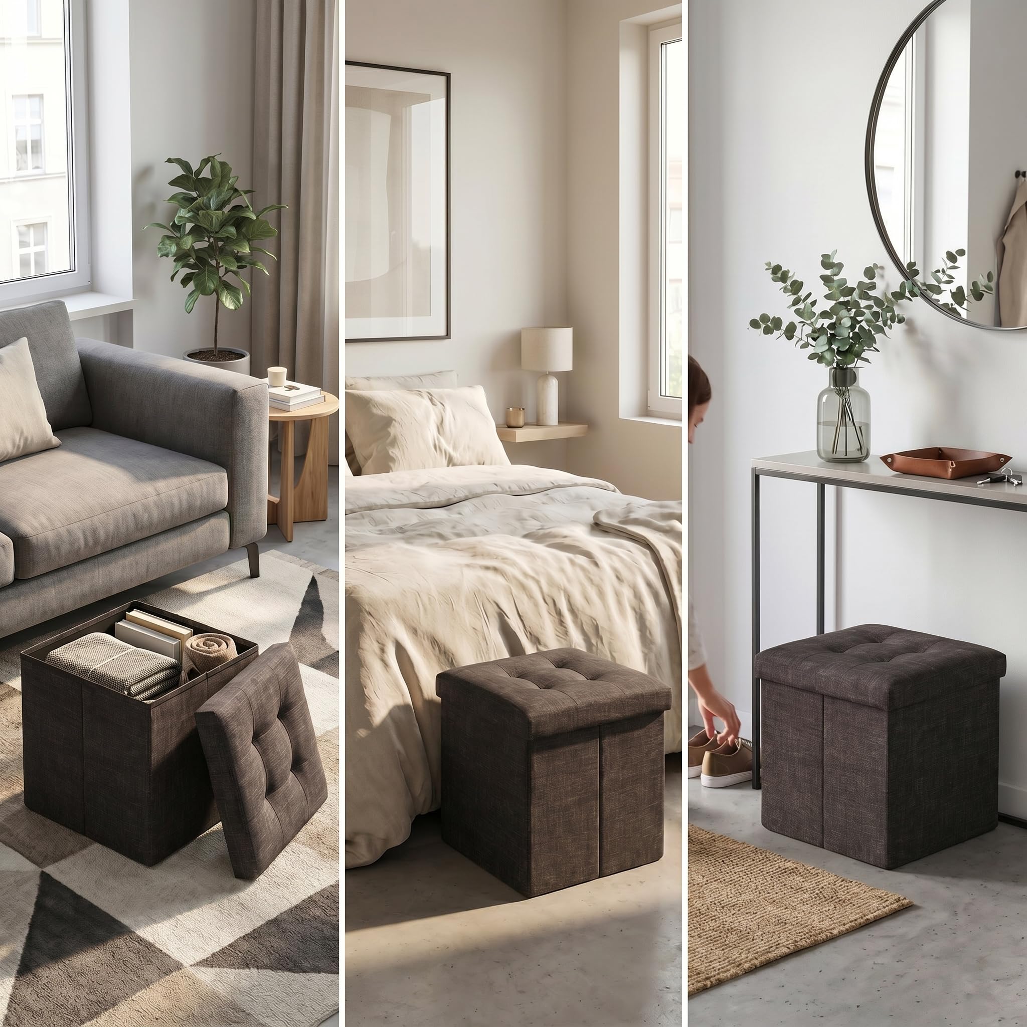 INTRECCI Pouf Salvaspazio in Tessuto – Panca Imbottita Versatile e Facile da Pulire – Contenitore 38x38x38 cm - Design Moderno e Compatto, Facile da Montare – Colore: Nero