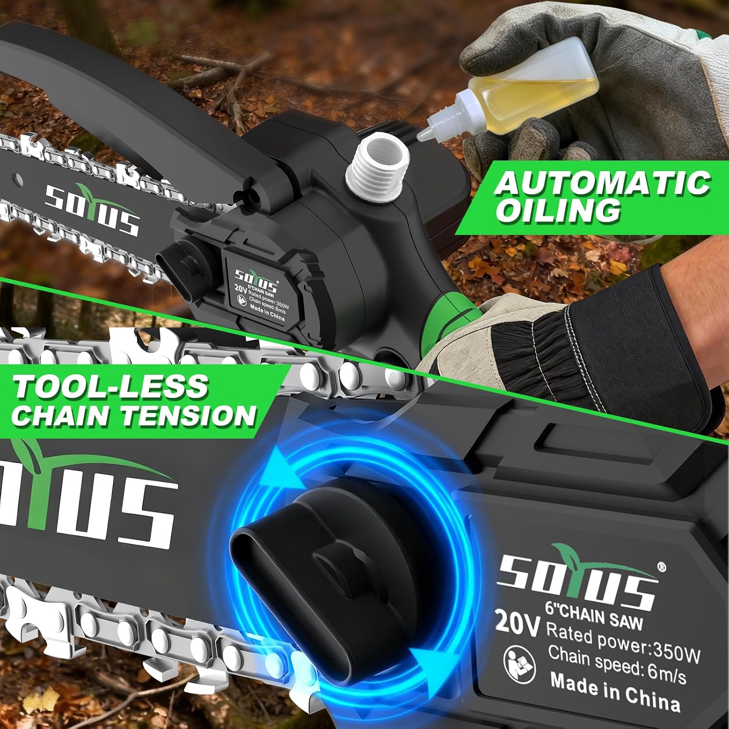 SOYUS 2-IN-1 Electric Pole Saws for Tree Trimming, 21V 6-Inch Mini Chainsaw with 2x2.0Ah Batteries, Tree Trimmer with Extension Pole for Thick Branches, Auto Oiling, 14FT MAX Reach
