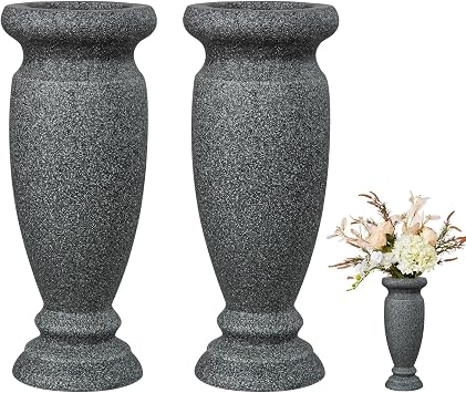 Cemetery Vase, Resin Grave Vase Memorial Flowers Vases for Home Tabletop, Artificial or Fresh Flowers, Cemetery Grave Headstone Decorations 2Pcs, Grey, No Draining Holes