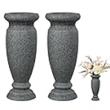 Cemetery Vase, Resin Grave Vase Memorial Flowers Vases for Home Tabletop, Artificial or Fresh Flowers, Cemetery Grave Headstone Decorations (2Pcs, Grey), No Draining Holes