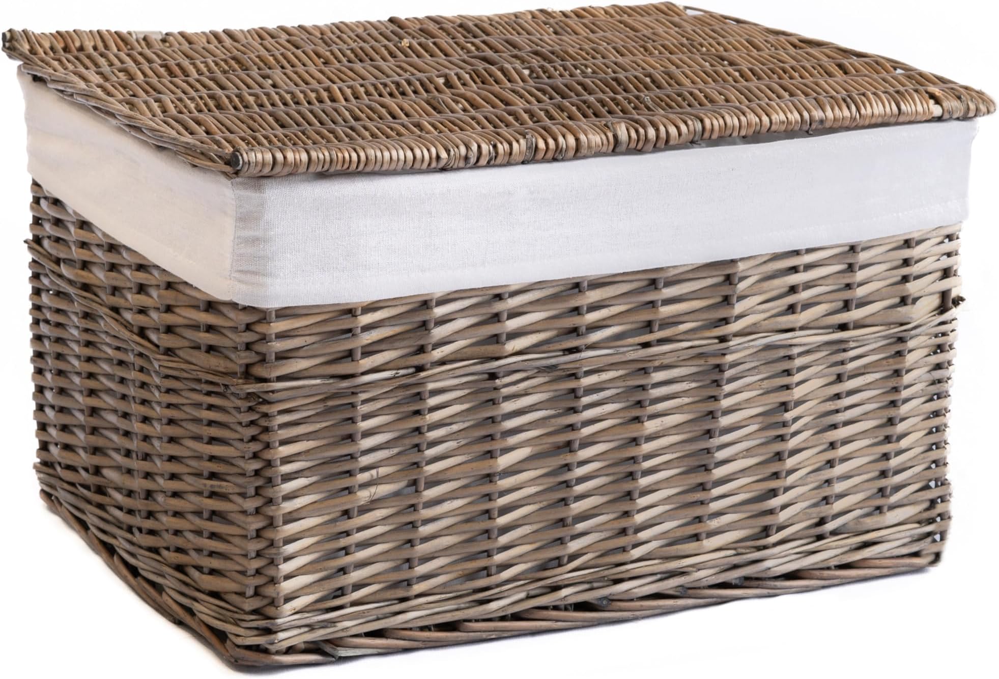 Arthur Cameron - Lined Wicker Hamper with Removable Lid & Cotton Lining - Perfect for Bathroom, Living Room or Bedroom Storage - Storage Basket with Lid, Large Storage Box