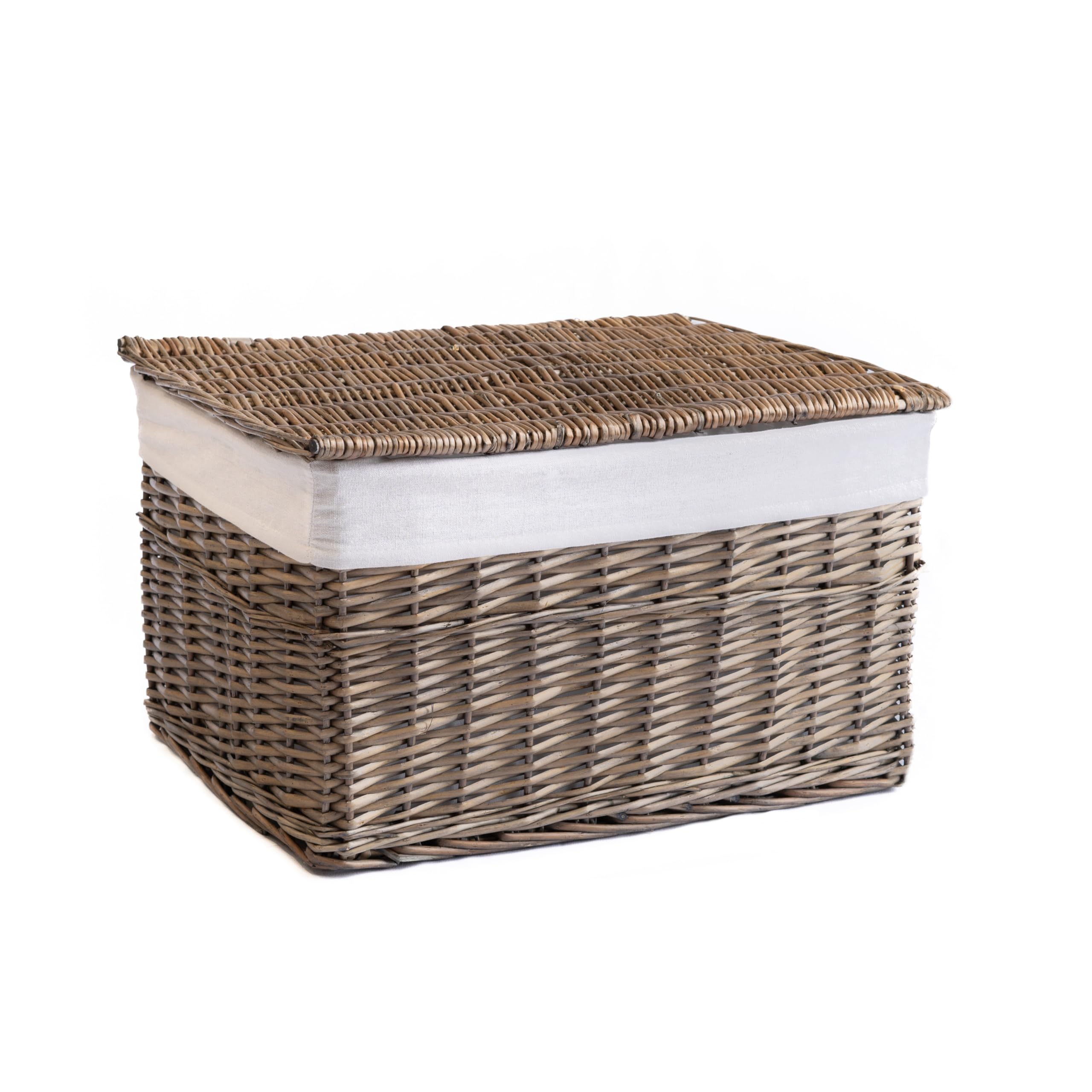 Arthur Cameron - Lined Wicker Hamper with Removable Lid & Cotton Lining - Perfect for Bathroom, Living Room or Bedroom Storage - Storage Basket with Lid, Large Storage Box