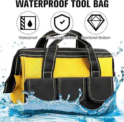 Miniatura 9 de 6 bolsas de herramientas para hombres y mujeres, bolsa de herramientas resistente con parte inferior dura impermeable, múltiples bolsillos,