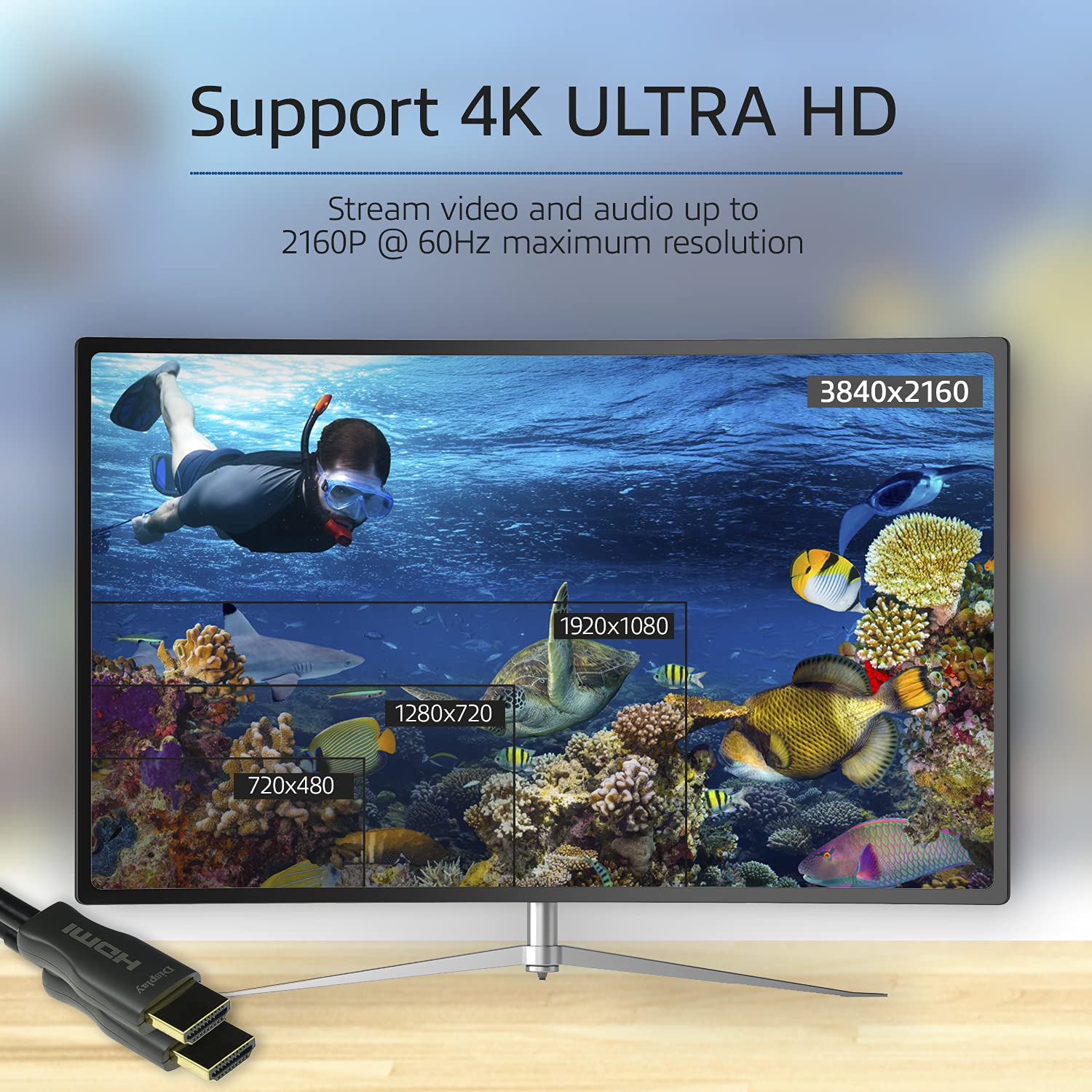ACT Câble HDMI à Fibre Optique 30 m, 4K @ 60 Hz, câble HDMI 2.0 Haute Vitesse avec Ethernet 18 Gbps, Prend en Charge Arc, HDR, HDCP 2.2, pour Transmission Longue Distance, câble Optique Actif AK3933