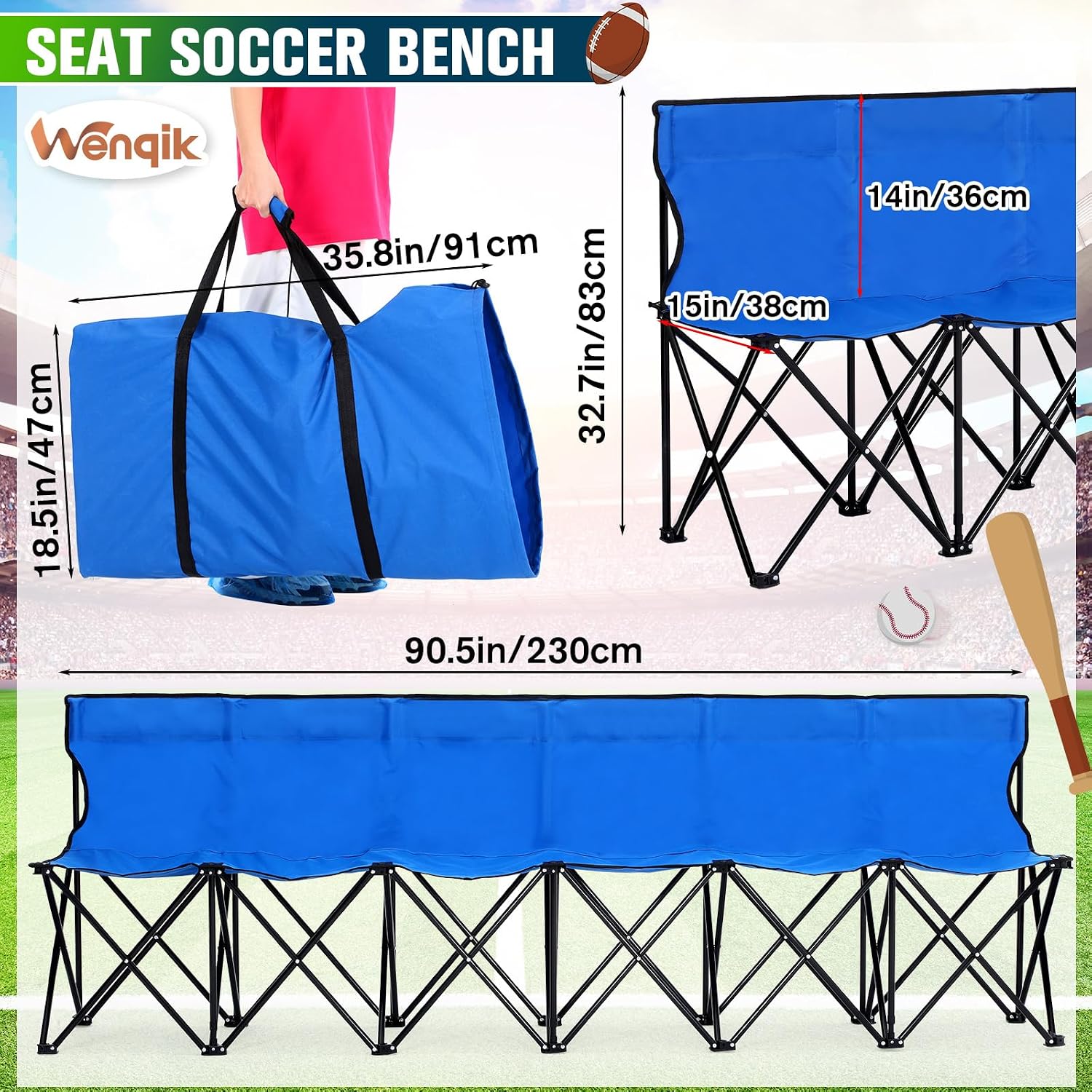 Wenqik Foldable Bench 6 Seat with Back No Assembly