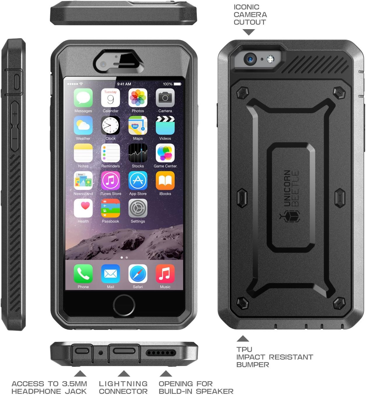 One-Day Sale: Up to 40% Off SUPCASE [Unicorn Beetle Pro] Case Designed for iPhone 6S, with Built-In Screen Protector Rugged Holster Cover for Apple IPhone 6 Case / 6S 4.7 Inch display (Black/Black)