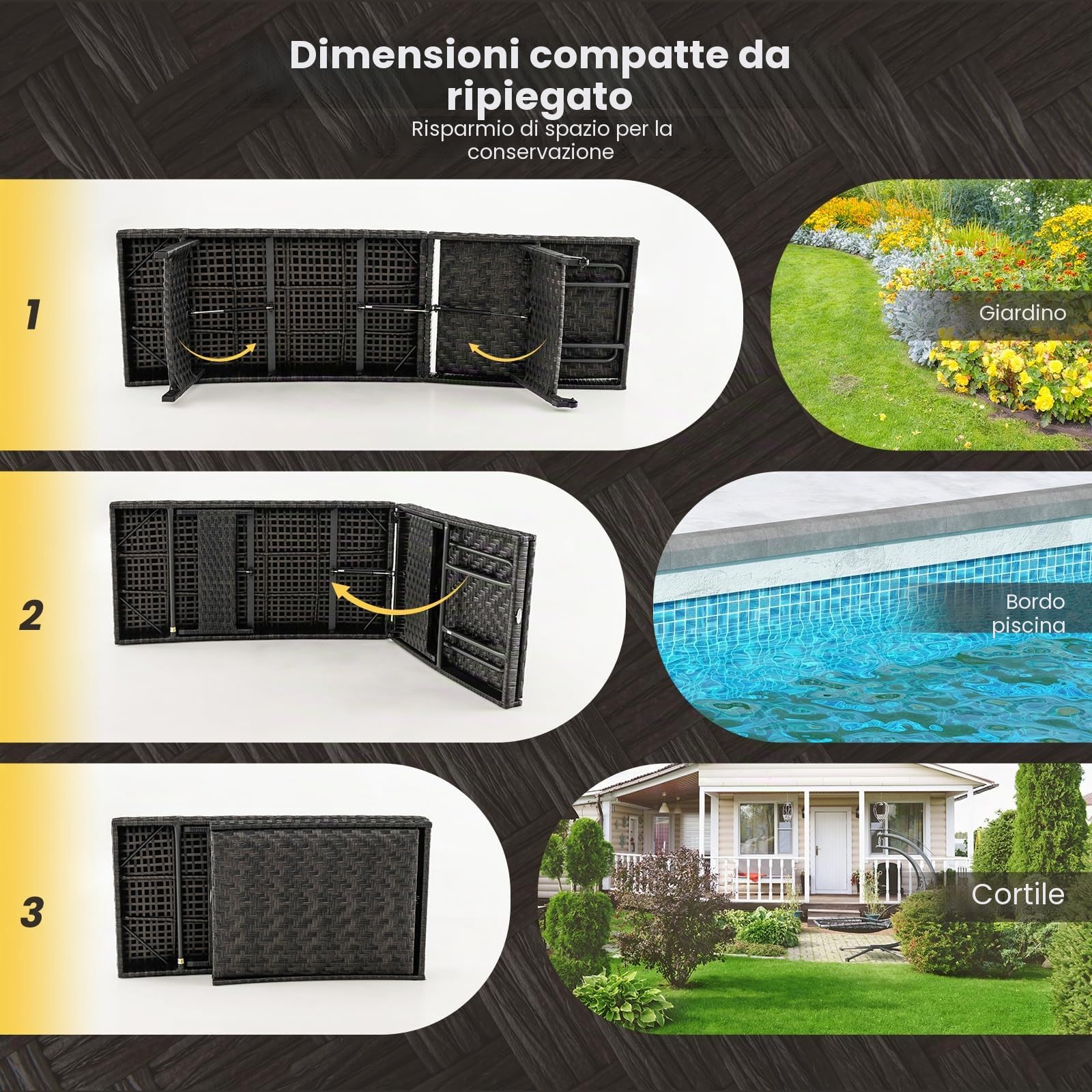 GIANTEX Lettino Prendisole da Giardino in Rattan con Schienale Regolabile | Sedia a Sdraio Imbottita con 5 Posizioni, Ruote Posteriori e Telaio in Metallo
