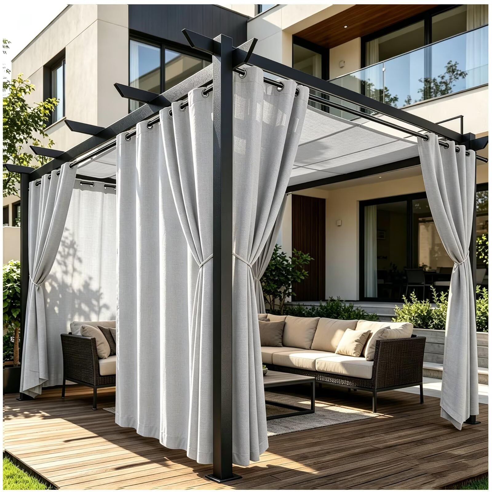Rideau extérieur anti chaleur pour pergola et balcon H259 x L266cm Gris