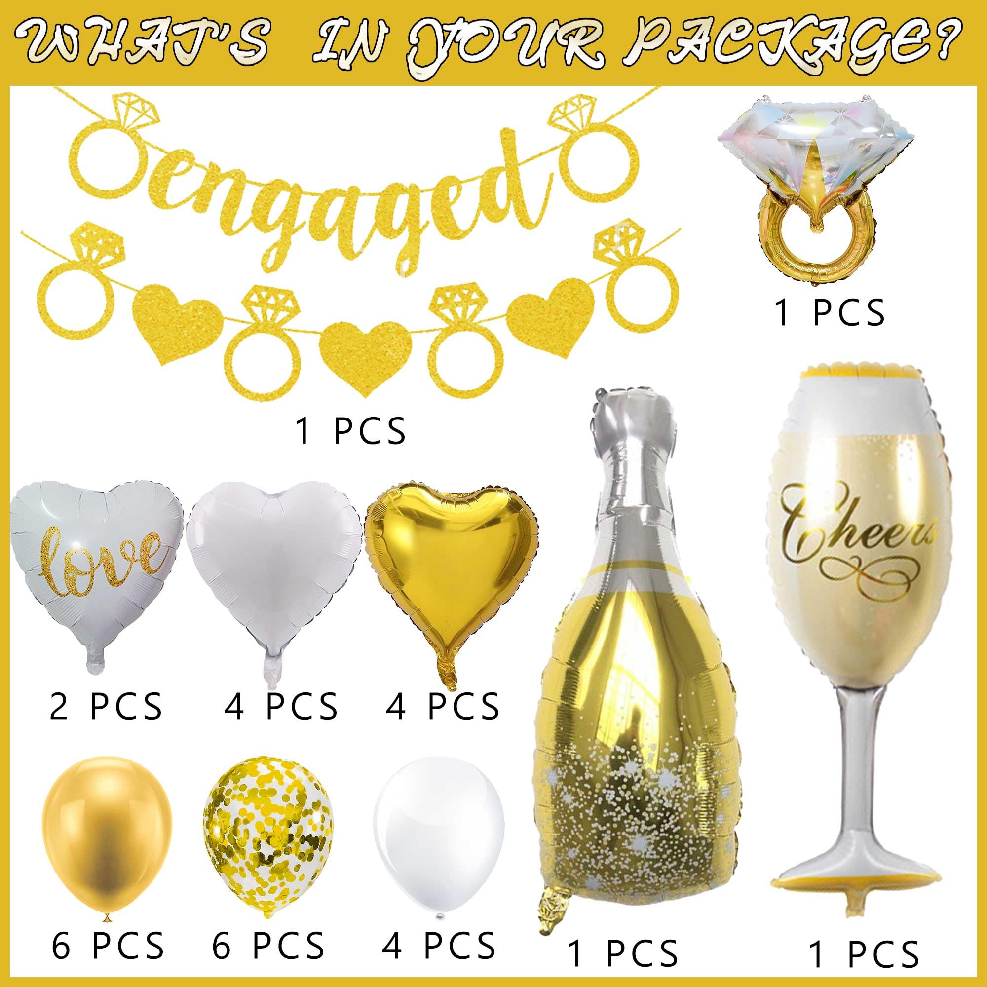 Engagement Party Decorations Gold Balloon, 30 Pcs Glitter Engaged Banner - Image 2