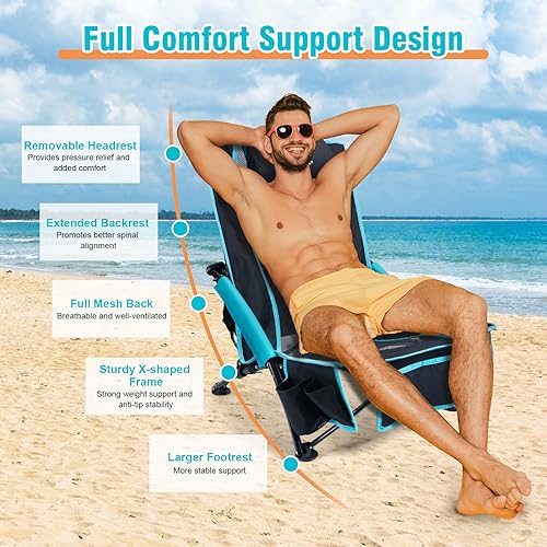 Miniatura 5 de CHANGE MOORE Silla de playa baja con bolsa enfriadora 2 en 1, soporta hasta 300 libras, sillas de playa plegables para adultos, paquete de 2 con