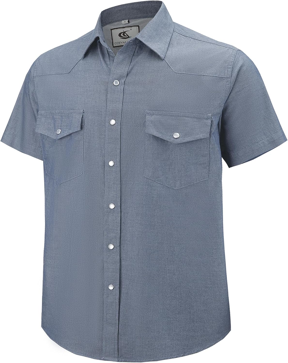 COEVALS CLUB Mens Denim Western Cowboy Work Pearl Snap Button up Short Sleeve Regular Fit Shirts