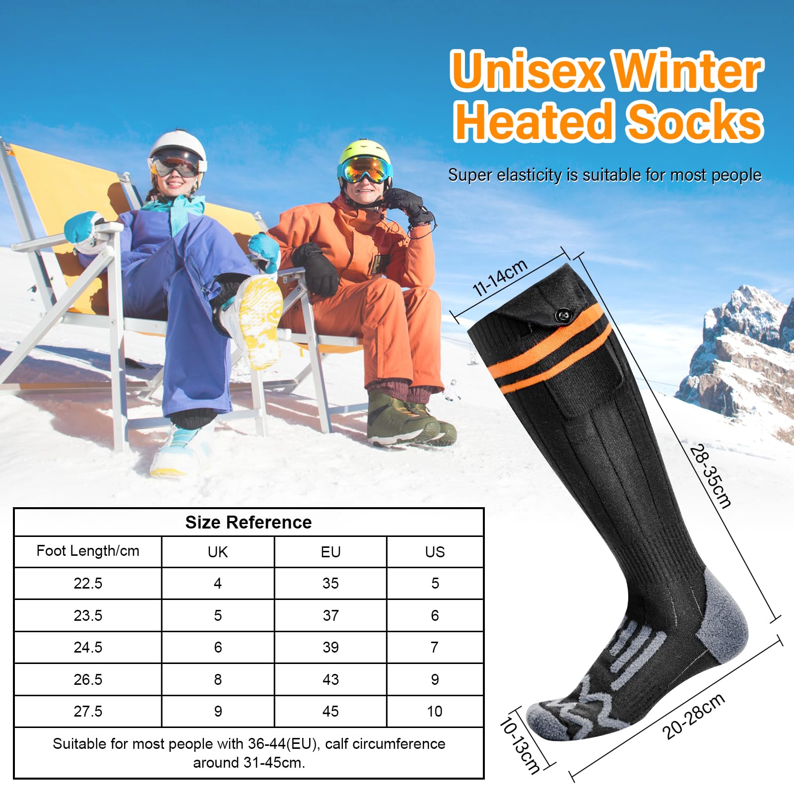 Beheizbare Socken, 4000mAh Wiederaufladbare Heizsocken mit 4 Temperaturen, Waschbare Wärmesocken für Skifahren/Angeln/Camping/Radfahren, Beheizte Socken Unisex 36-43