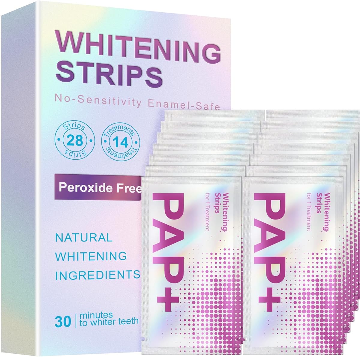 Teeth Whitening Strip - Whitening Strips for Sensitive People, Fast Remove Smoking, Coffee, Wine Stains, Teeth Brightening Kit Pack of 28 Non-Slip Strips