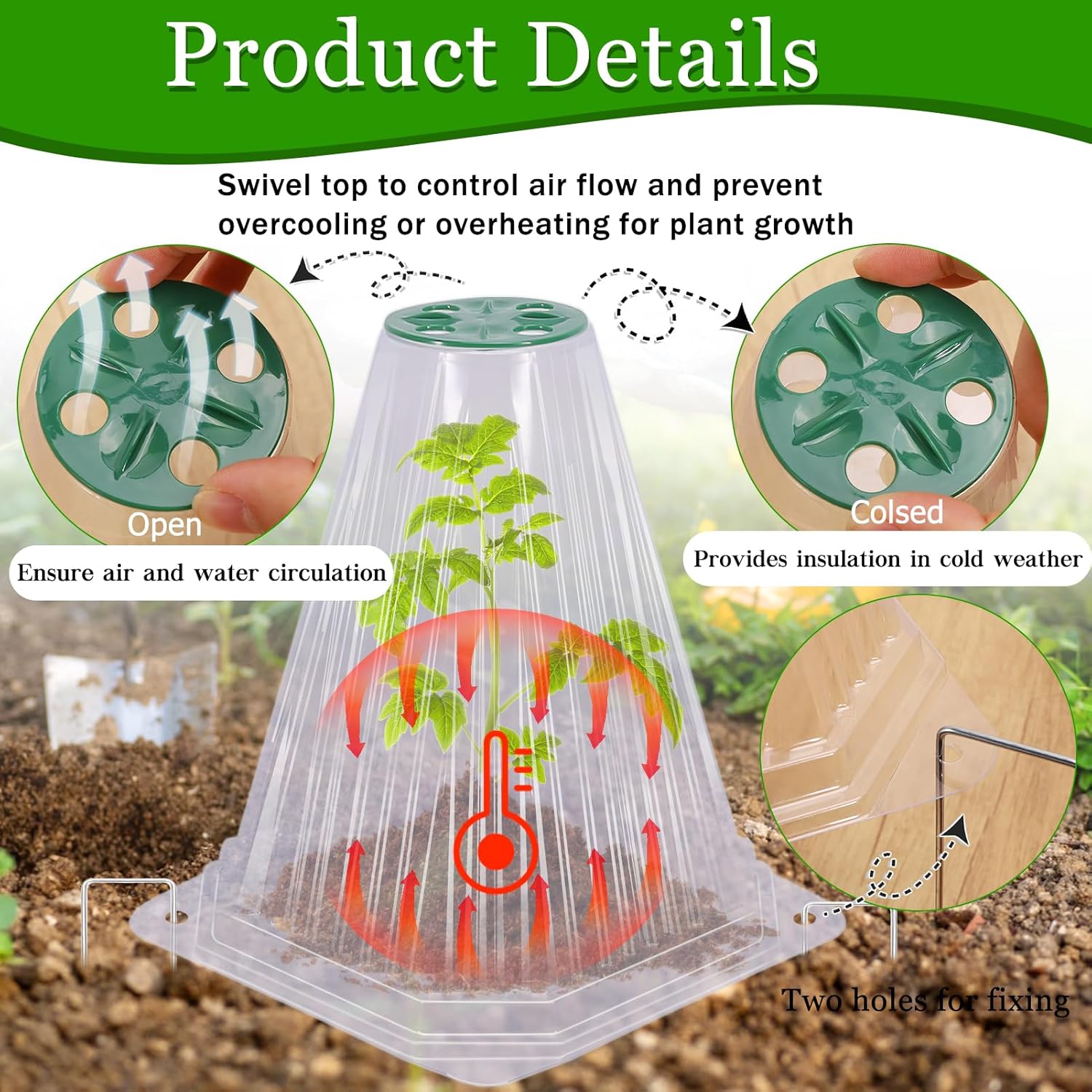 40 Pack Garden Cloches for Plants with 80PCS Ground Stakes,Clear Reusable Bell Covers with Rotatable Vent for Plant Protection,Garden Protector from Animals Birds Chicken,7.9" H X 6.7" D