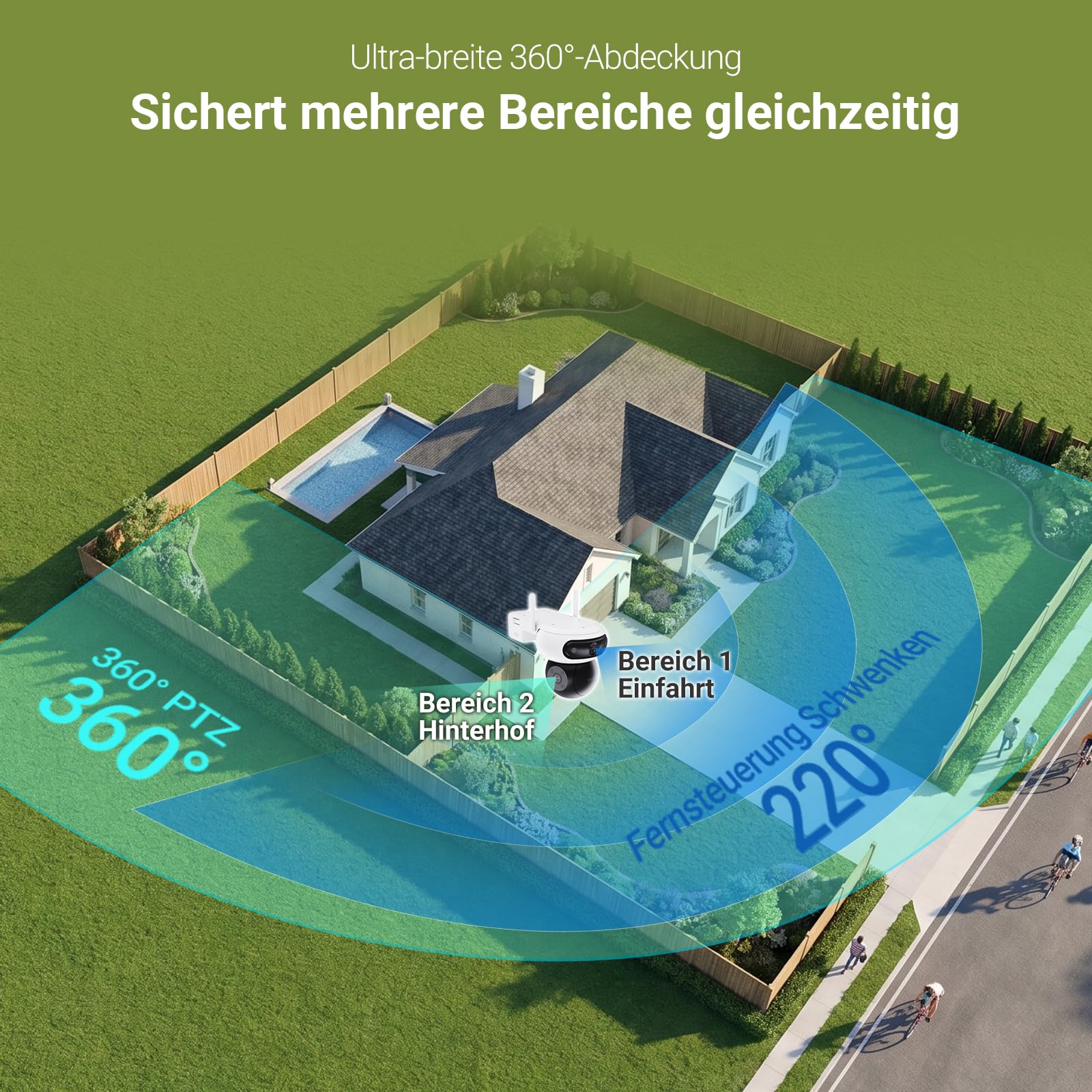 EZVIZ 3K+3K Akku Überwachungskamera Aussen mit 8W Solarpanel CB90 Dual | Dual-Objektiv, 10400mAh Batterie, Auto-Tracking, Farbnachtsicht, Personen/Fahrzeugerkennung, Zwei-Wege-Audio, Ohne Abo