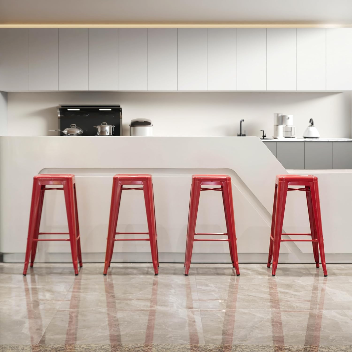 Basicwise 30-inch Backless Metal Bar Stool Stackable Heavy-Duty Counter-Height Chair for Home Bars Patios Kitchen Islands Cafes Restaurants Bistros and Dining Areas for Indoor & Outdoor Use, Red