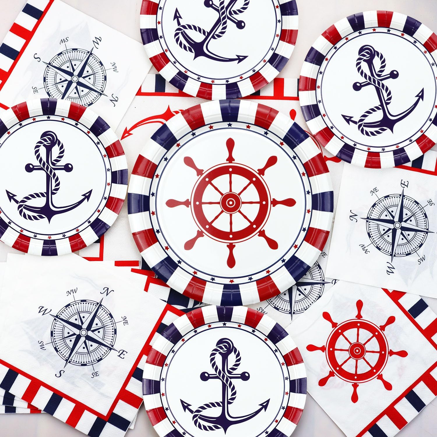 Decorazioni Per Feste Nautiche, Forniture Di Compleanno A Tema Anckor, Con Piatti Di Carta, Tovaglioli, Tovaglia Per Baby Shower A Tema Nautico, Tutti A Bordo, Forniture Per Feste Di Primo Compleanno