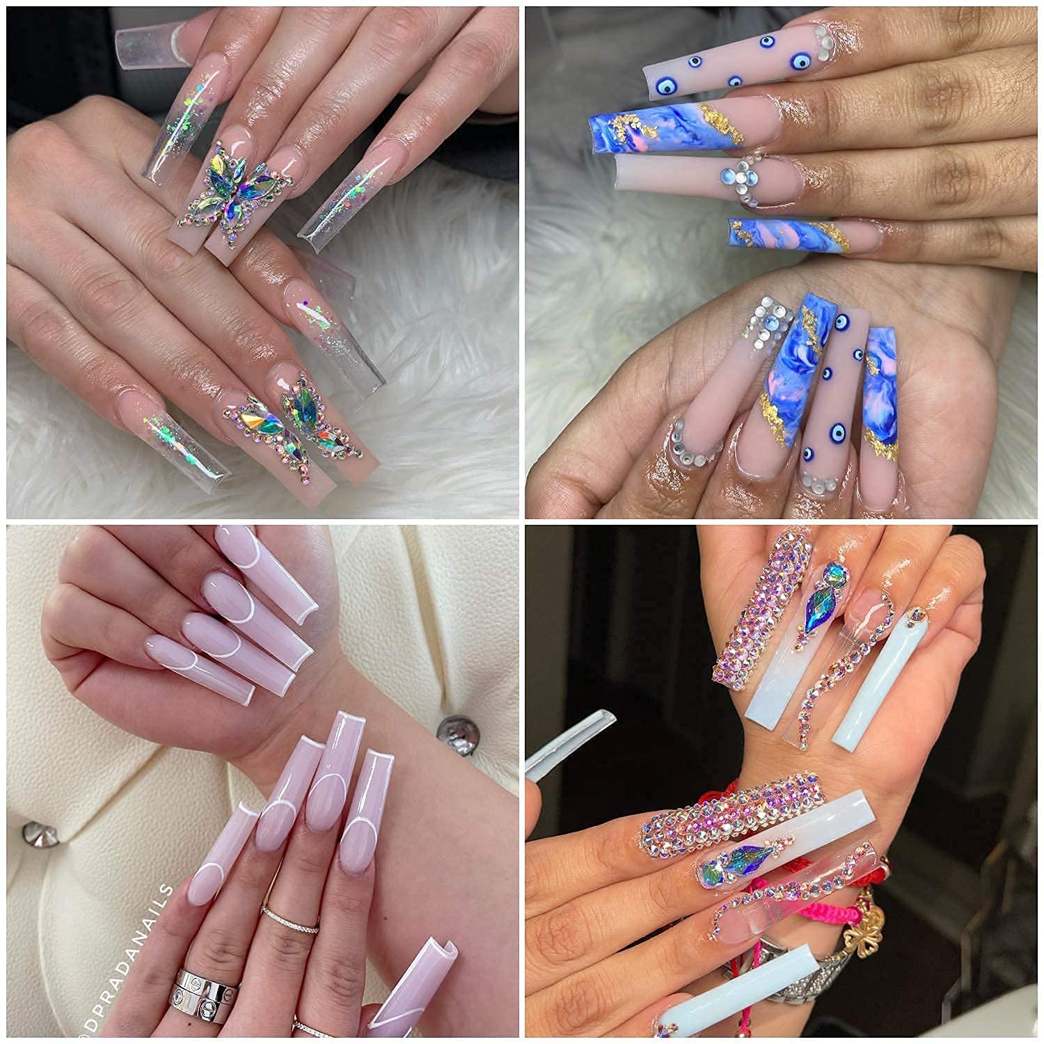 C Curve Nail Tips - 250pcs Square Nail Tips Extra Long Straight Nail Tips XXL Clear Acrylic Nail Tips Half Cover Fake False Nail Tips with Case,10 Sizes