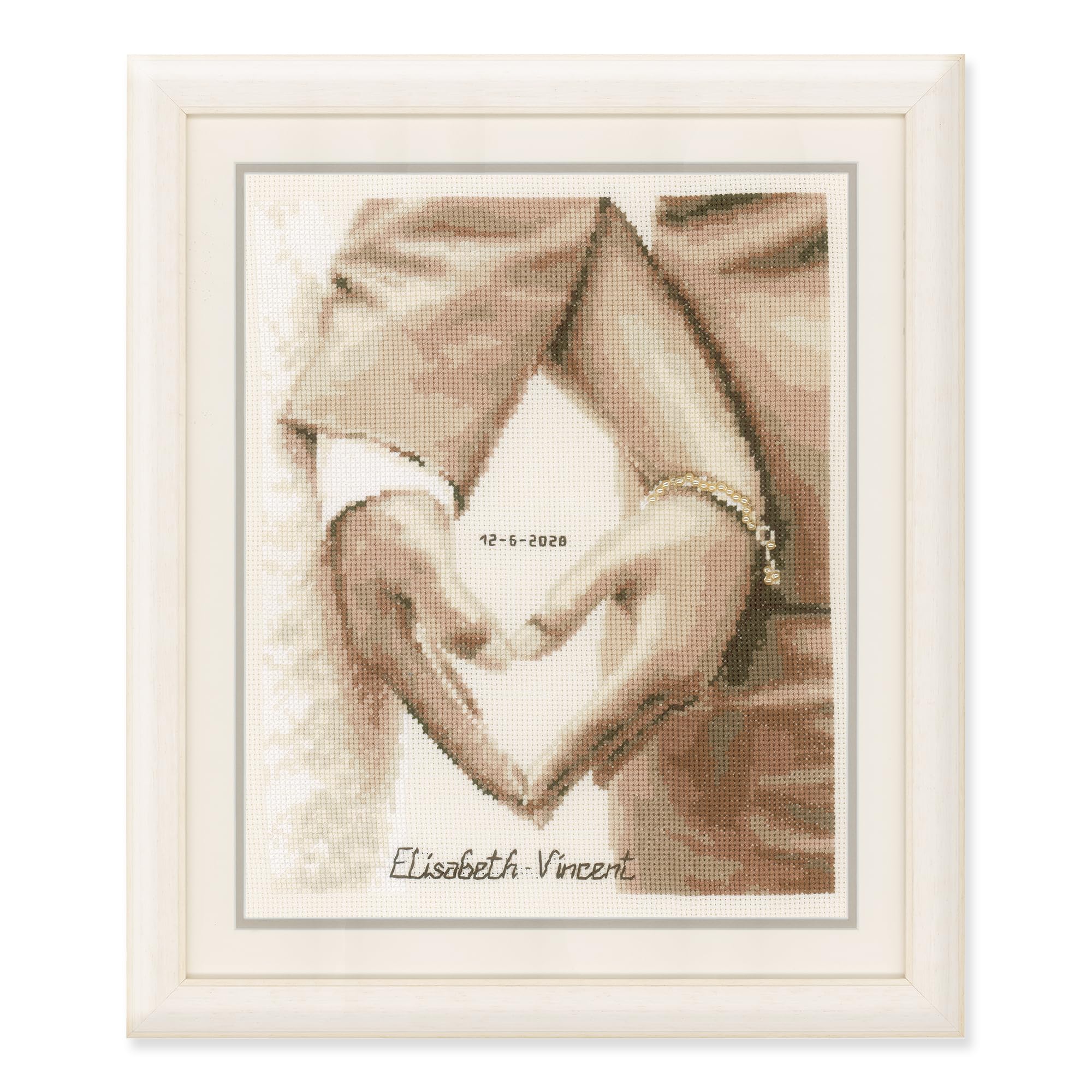 VERVACO Haft Krzyżykowy Liczony Zestaw Obraz do Haftu SERCE NOWOŻEŃCÓW Zrób to Sam Zestaw Kreatywny dla Dorosłych 21 x 26 cm Dekoracja Ścienna DIY Cross Stitch Kit