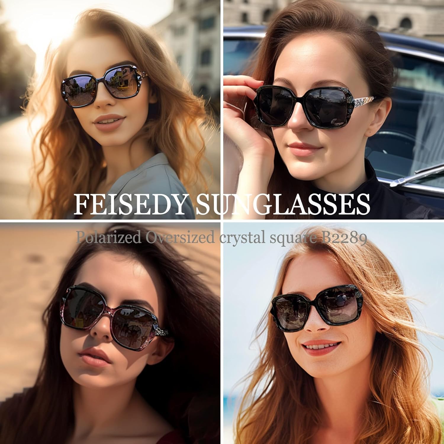 FEISEDY Polarized Women Square Sunglasses Sparkling Composite Shiny Frame B2289 - Image 6