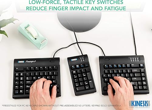 Miniatura 7 de KINESIS Freestyle2 - Teclado ergonómico USB-C con elevadores VIP3 para PC (separación de 9 pulgadas) (KB820PB-US)