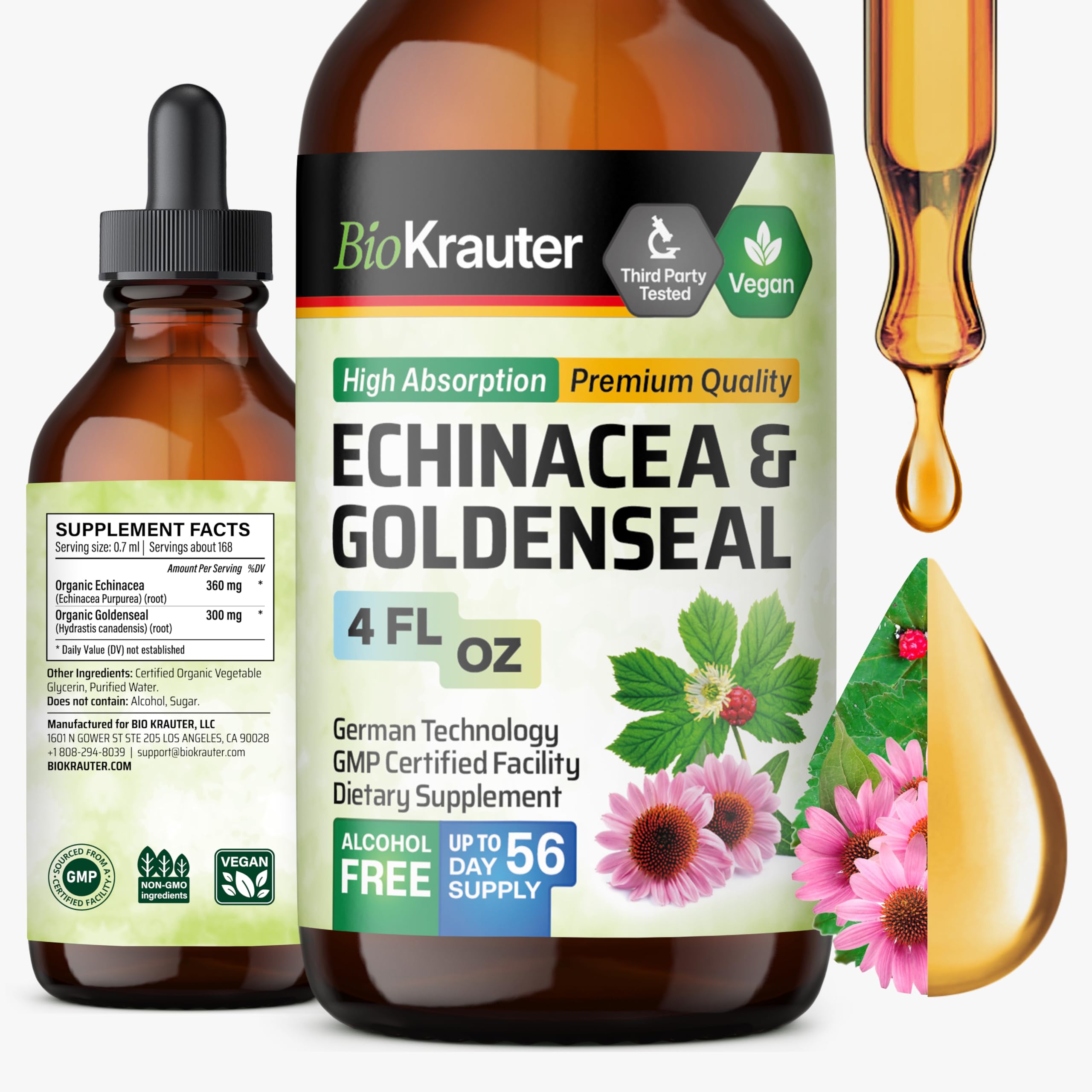BIO KRAUTER Echinacea Goldenseal for Immune & Respiratory Support, 4 Fl.Oz 4 Fl Oz (Pack of 1)