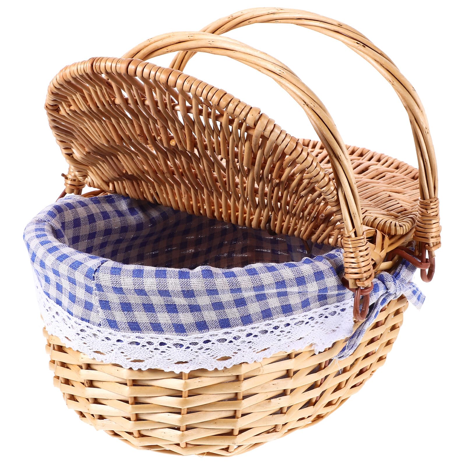 DOITOOL Cesta de Picnic de Mimbre con Tapa Cesta de Almacenamiento Tejida 35x25x17 Cm para Frutas y Pan para Hogar y Exteriores