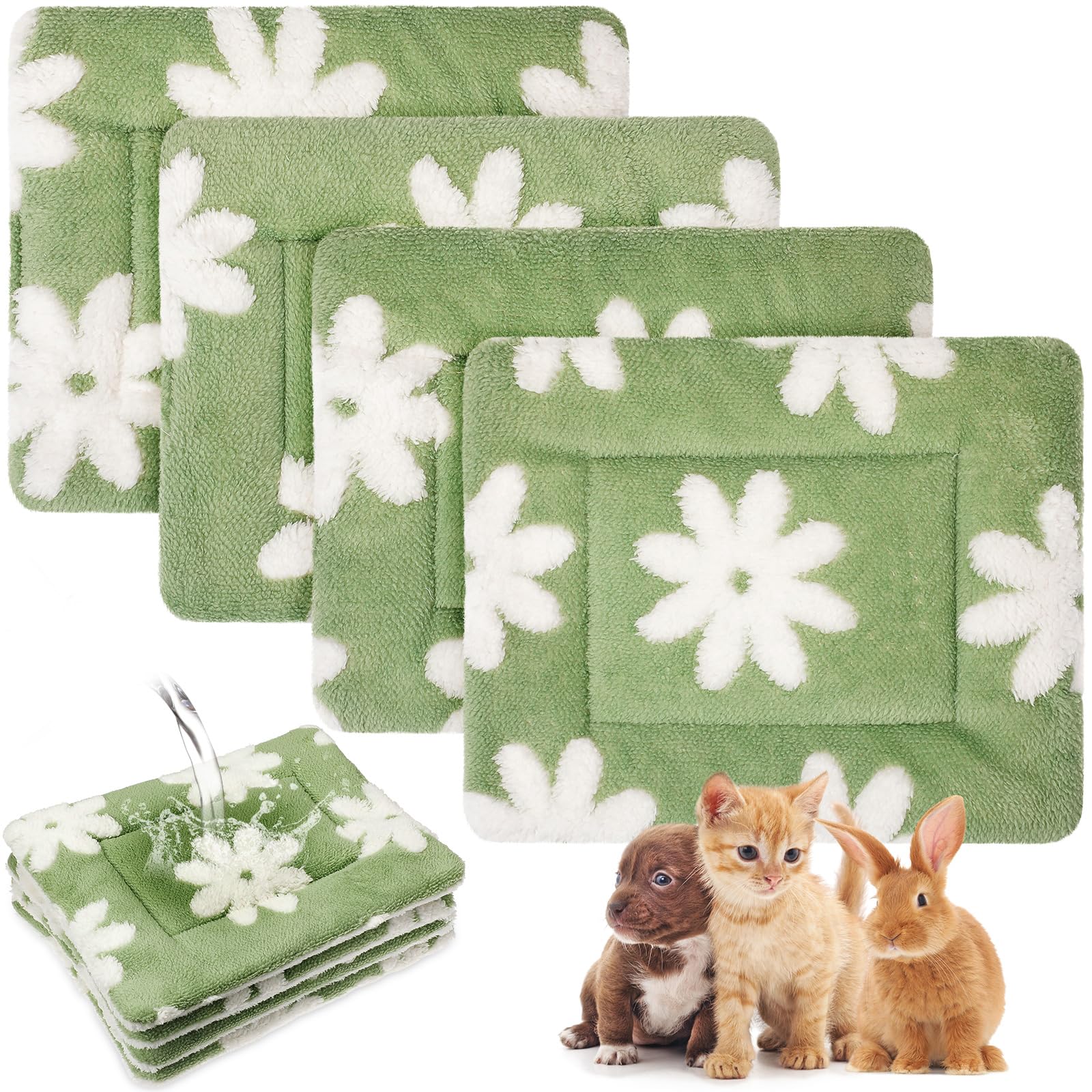 Haull 4 Pcs Waterproof Guinea Pig Bedding Mat, White Flowes, 13 x 10