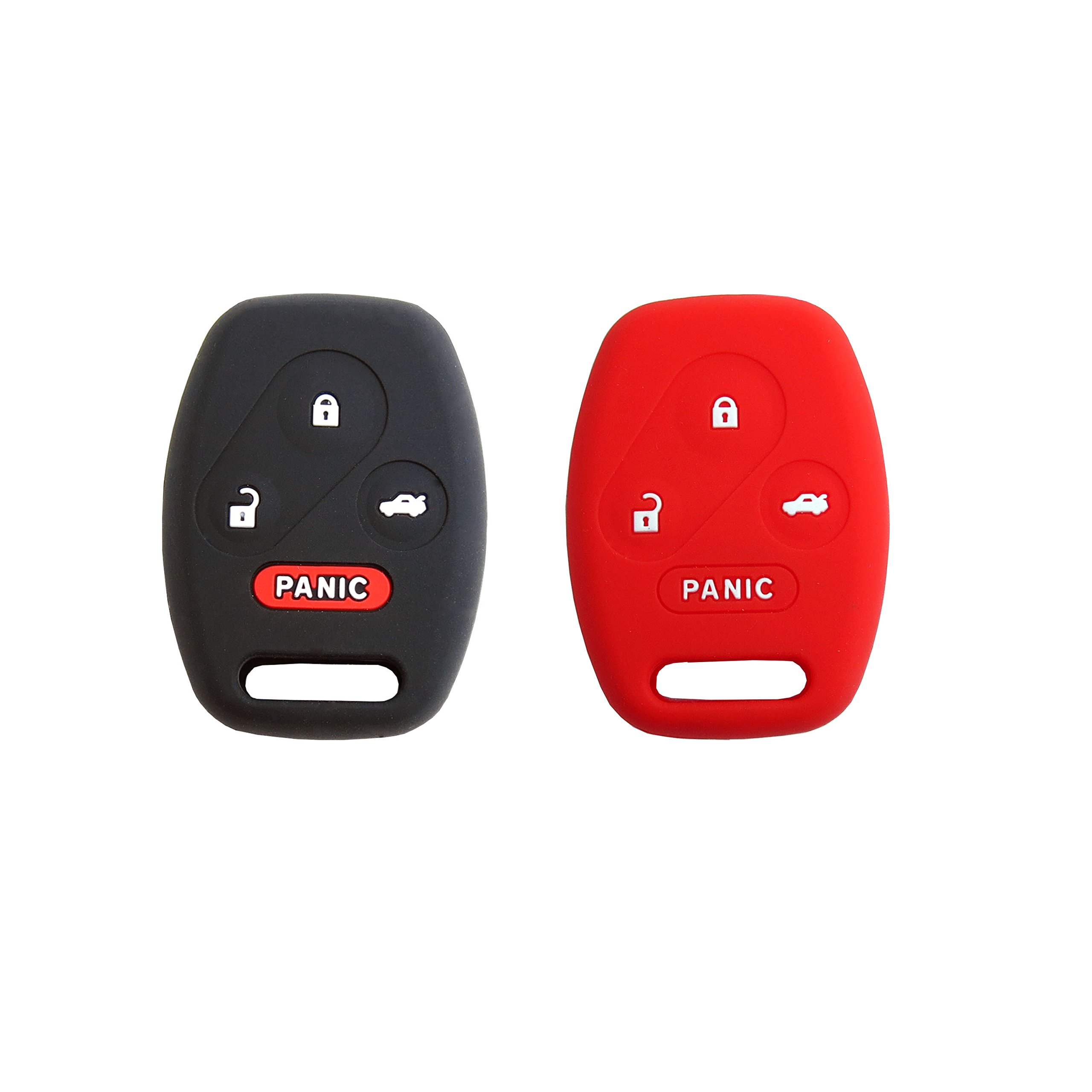 BAR Autotech Remote Key Silicone Rubber Keyless Entry Shell Case Fob and Key Skin Cover fit for Honda Accord Civic CRV Element Pilot (1 Pair) (Black+Red)