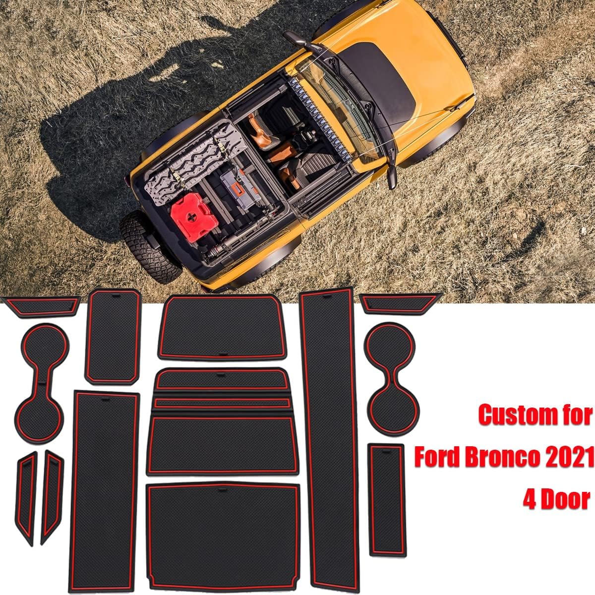 13pcs Cup Holder Insert Liners for Ford Bronco Accessories 2021 2022 4 Door Custom Fit Door Pocket Center Console Shift Lever Trunk Interior Mats