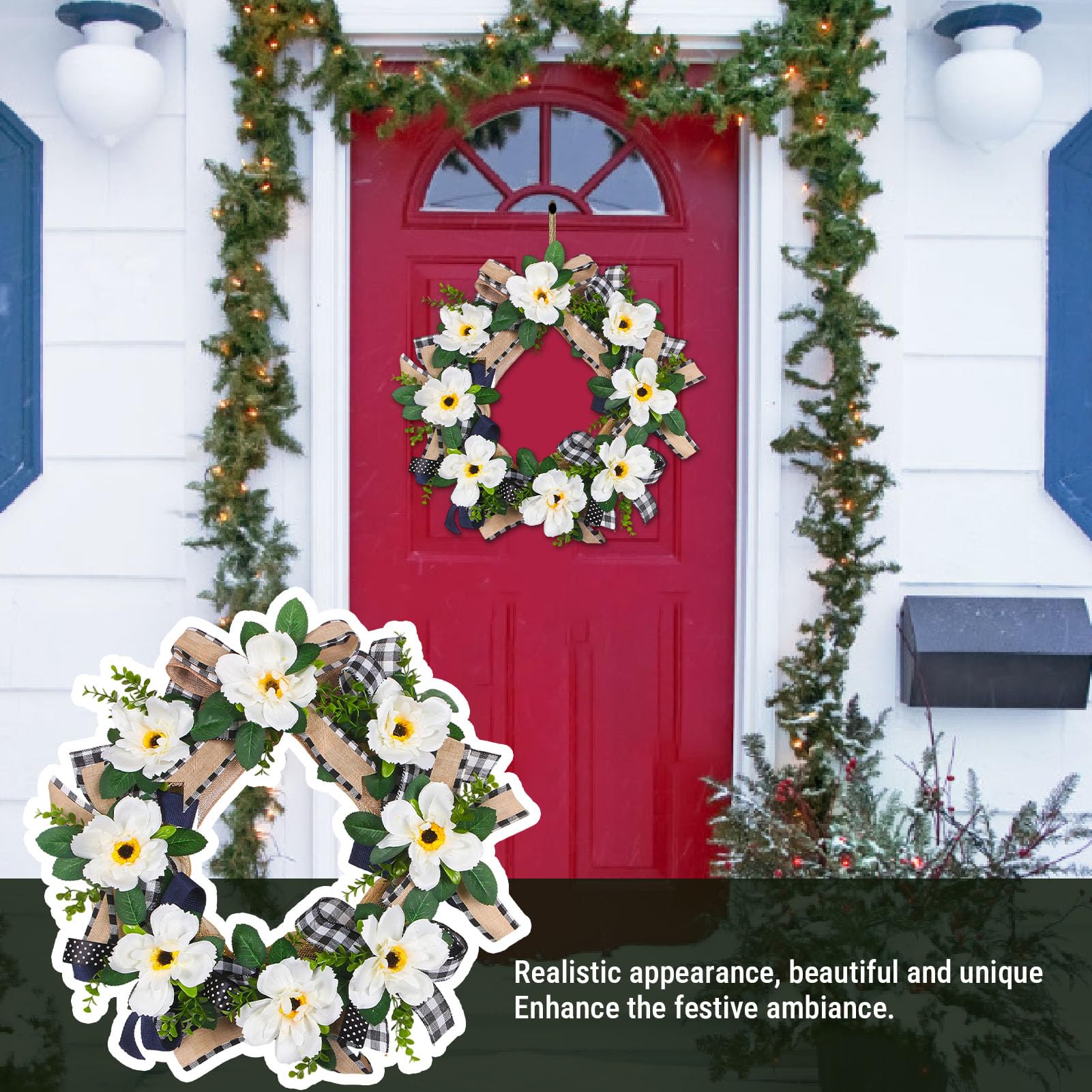 Buachois Artificial Floral Wreath, 50cm Seidenblumen Kranz mit Aufhängeschlaufe, für Haustür Wand Fenster Dekoration drinnen und draußen