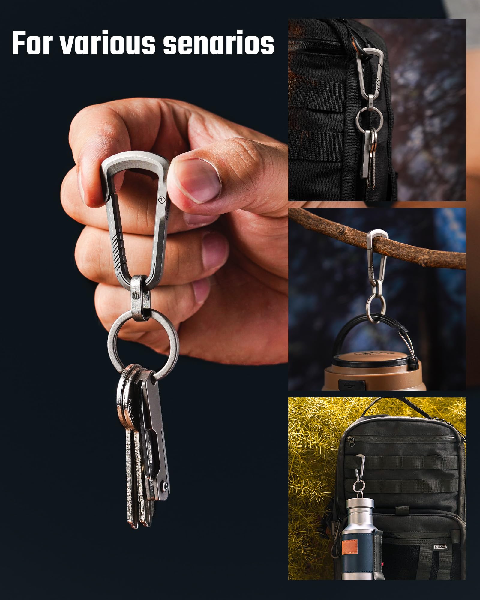 MecArmy CH16 Llavero mosquetón de titanio con cierre rápido con llavero, EDC mosquetón desmontable para llaves, mochila, exterior, viajes, vida cotidiana, llave de coche