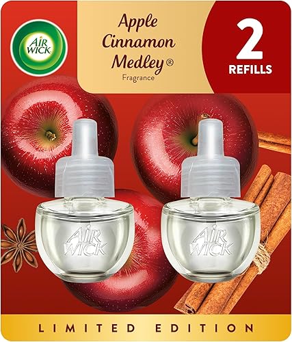 Air Wick Repuesto de aceite perfumado enchufable, 2 unidades, mezcla de manzana y canela, aroma de otoño, aceites esenciales, ambientador