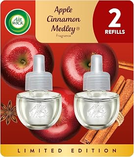 Air Wick plug in Scented Oil 2 Refills, Apple Cinnamon Medley, Holiday scent, Holiday spray, (2x0.67oz), Essential Oils, Air Freshener, Packaging May Vary (6233880420)