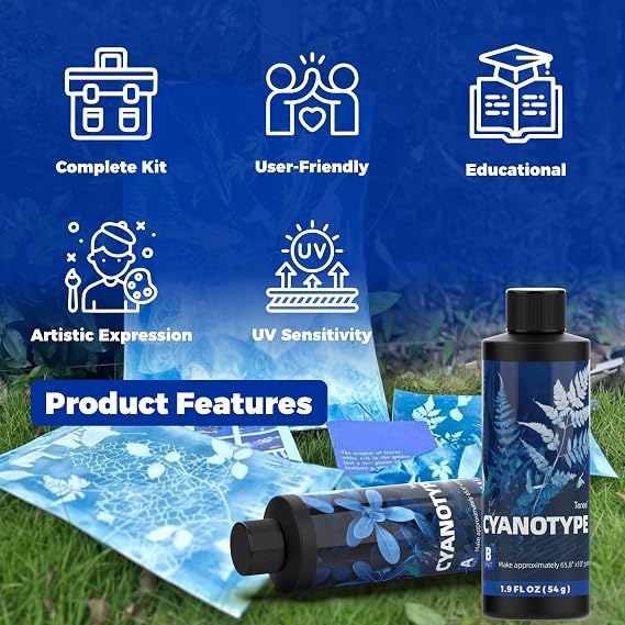 16oz Cyanotype Kit, 3 Tools, Easy-Mix Cyanotype Solution for Fabric & Paper
