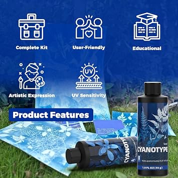 16oz Cyanotype Kit, 3 Tools, Easy-Mix Cyanotype Solution for Fabric & Paper