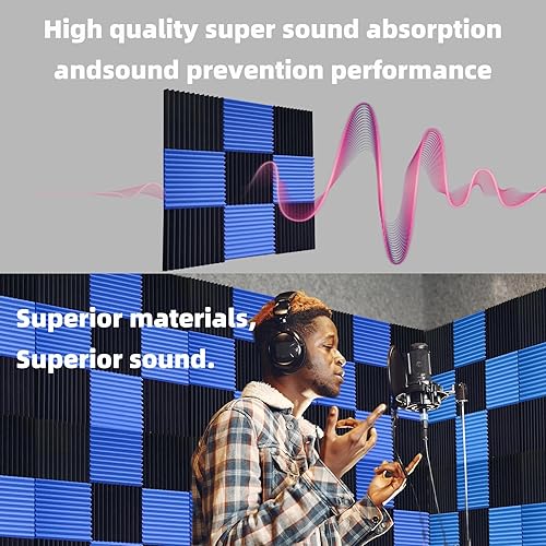 Miniatura 5 de Paquete de 56 paneles de espuma acústica  Paneles de pared acústicos de recuperación rápida de 1 x 12 x 12 pulgadas  Paneles reductores de sonido de