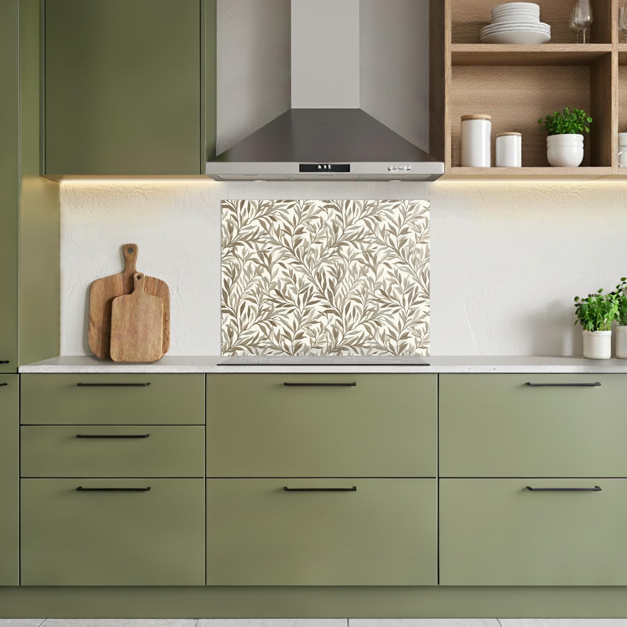 KitchenYeah© Paraschizzi Cucina Adesivo 50x70 cm Pannello Parete Paraspruzzi Lavandino Decorativo Rami - Botanico - Taupe