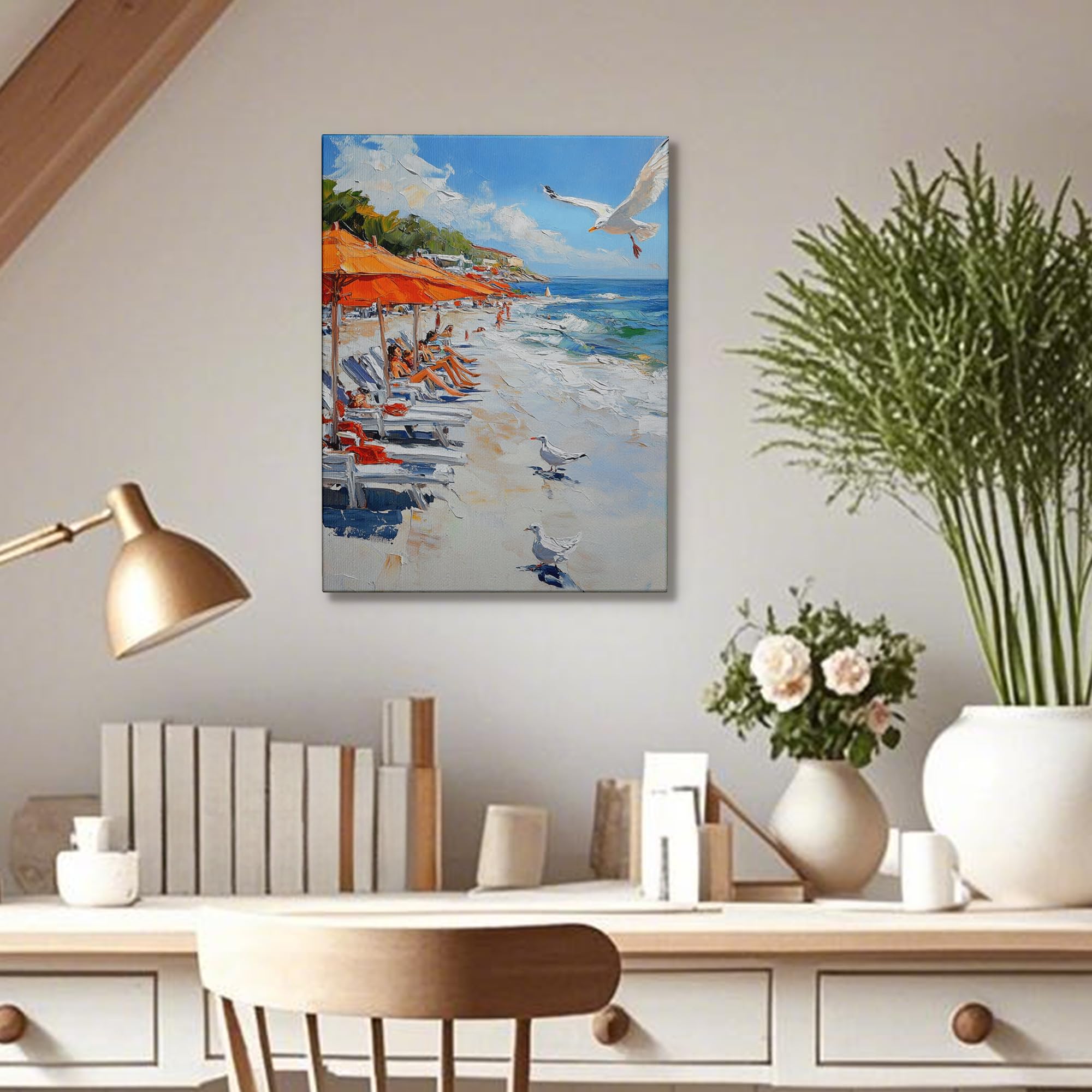 Amazon.com: Summer Beach Canvas Wall Art, Orange Yellow Seaside