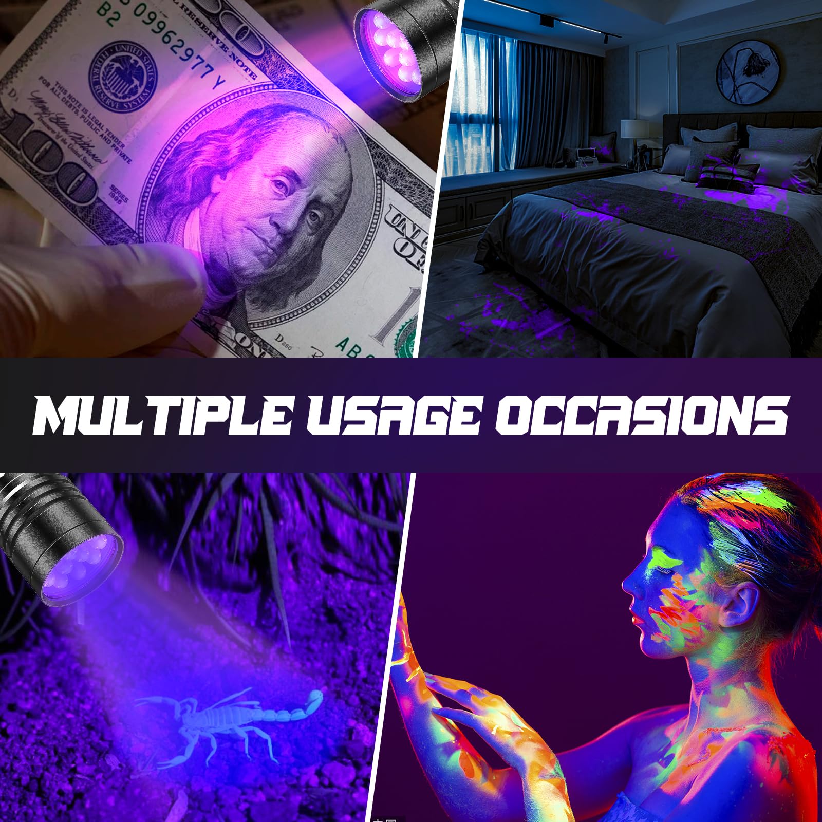 2x Torcia UV LED 395nm + Luce Bianca - Torcia Portatile In Lega Di Alluminio Per Caccia, Tracciamento Sangue E Rilevamento Macchie