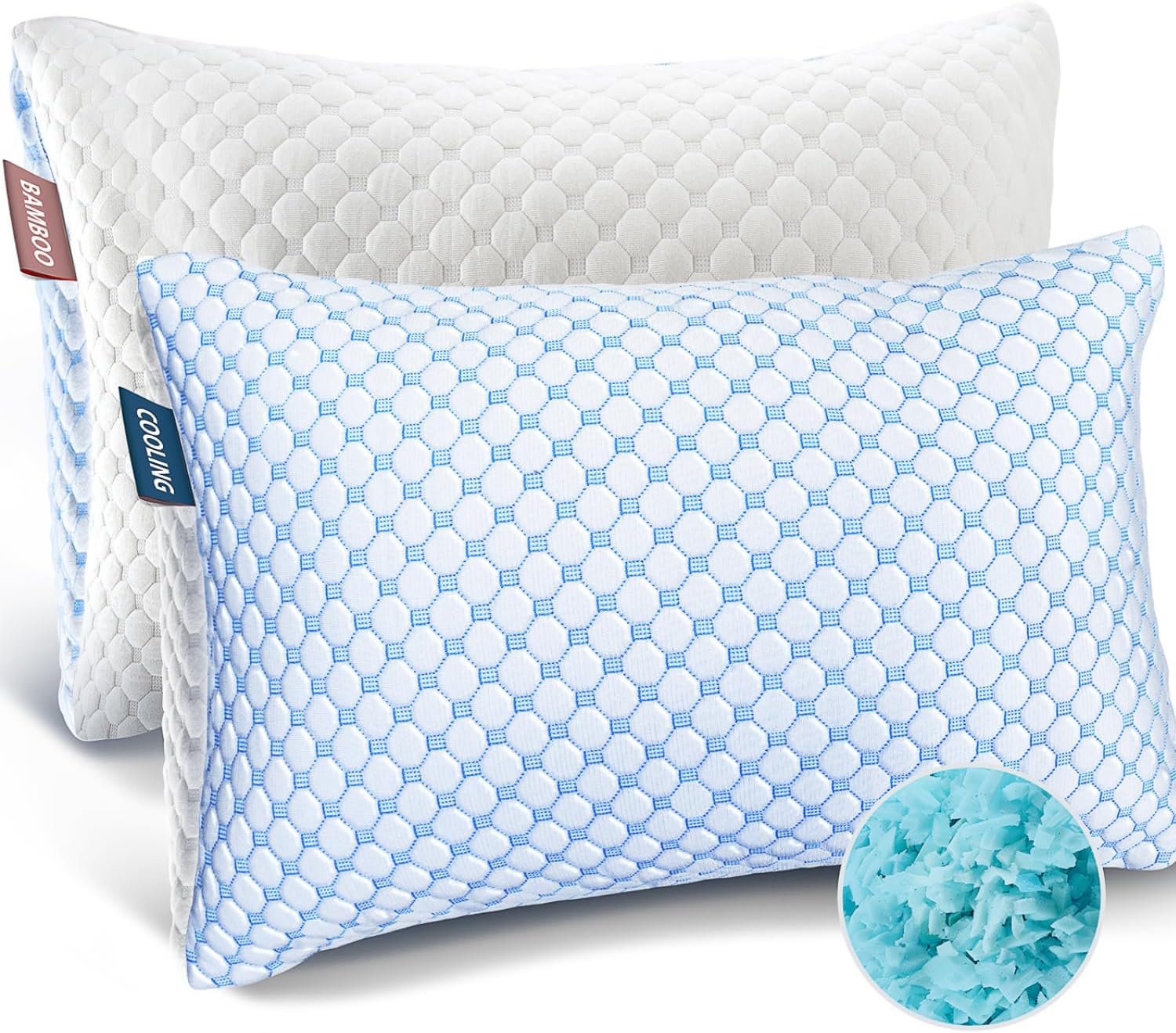 Nestl Cooling Pillow, Shredded Memory Foam Pillows King Size Set of 2, Gel Infused Cool Pillow, Adjustable King Size Pillow for Sleeping, Breathable King Pillow, Washable Removable Bed Pillow Cover